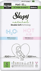 Sleepy Natural Double Soft 4 Numara Maxi 52'li Bebek Bezi