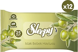 Sleepy Zeytinyağlı 25 Yaprak 12'li Paket Islak Mendil