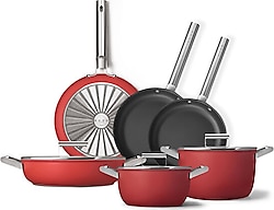 Smeg Cookware 50's Style Grande Kırmızı 6'lı Tencere Tava Seti