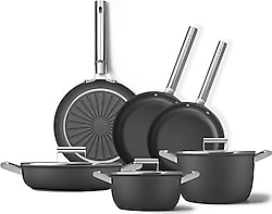 Smeg Cookware 50's Style Grande Siyah 6'lı Tencere Tava Seti