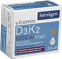 Sorvagen Vitamin D3K2 1000 IU 20 ml Damla
