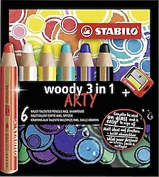 Stabilo Woody 3 in 1 Arty Kalemtıraşlı 6'lı Kuru Boya Seti