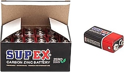 Supex 6F22 9V Çinko Karbon Pil 12'li Paket