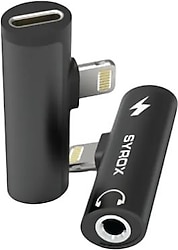 Syrox DT30L-LA Siyah Lightning to Type-C ve 3.5mm Dönüştürücü