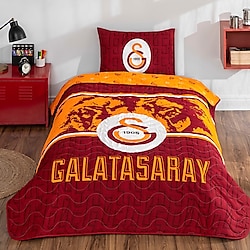 Taç Gs Şanslı Aslan Lisanslı Tek Kişilik Yatak Örtüsü Takımı