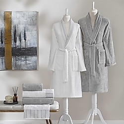 Taç Linka Bamboo Classic Beyaz-Gri Aile Bornoz Seti
