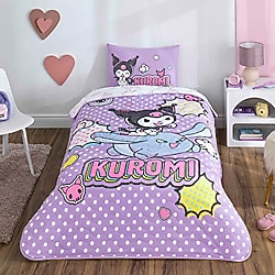 Taç Lisanslı Kuromi Smile Tek Kişilik Yatak Örtüsü Takımı