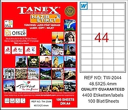 Tanex TW-2044 48.5x25.4 mm 44'lü 100 Sayfa Lazer Etiket