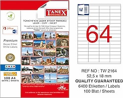 Tanex TW-2164 52.5x18 mm 100 Sayfa Lazer Etiket