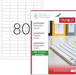 Tanex TW-2180 37x14,25 mm 80'li 100 Sayfa A4 Lazer Etiket
