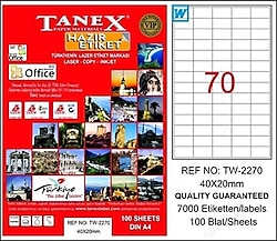 Tanex TW-2270 40x20 mm 70'li 100 Sayfa A4 Lazer Etiket
