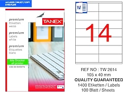 Tanex TW-2614 105x40 mm 100 Sayfa Lazer Etiket