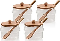 The Mia Bambu Kapaklı 250 ml 4'lü Cam Kavanoz Seti