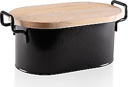 The Mia Stripe 40x22x18 cm Ahşap Kapaklı Ekmek Kutusu