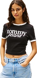 Tommy Hilfiger Jeans Script Ringer DW0DW20631 Kısa Kollu Bisiklet Yaka Kadın Tişört