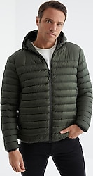 Tommy Life 88167_03 Kapüşonlu Haki Erkek Şişme Mont