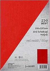 Umur A4 80 gr 250 Yaprak Renkli Fotokopi Kağıdı Kırmızı