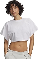 Under Armour Cropped Script 6009677-100 Beyaz Kısa Kollu Bisiklet Yaka Crop Tişört