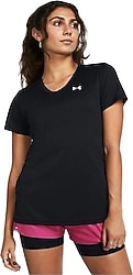 Under Armour Tech SSV- Solid 1384229-001 Siyah Kısa Kollu V Yaka Kadın Tişört