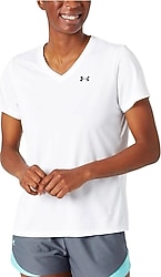Under Armour Tech SSV- Solid 1384229-100 Beyaz Kısa Kollu V Yaka Kadın Tişört