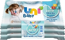 Uni Baby Aktif 15 Yaprak 3'lü Paket Islak Cep Mendili