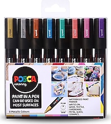Uni-Ball Posca PC-5M Metalik Renkler 8'li Marker Kalem Seti