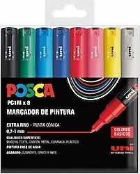 Uni-Ball Posca PC-1M 0.7 mm Ana Renk 8'li Marker Seti