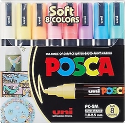 Uni-Ball Posca PC-5M Pastel 8'li Marker Kalem Seti