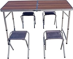 Uniqamp QuatroTM 60x120 cm 4 Kişilik Ahşap Kamp Masa Sandalye Takımı