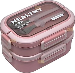 Vagonlife Bento Pembe 1650 ml 3 Bölmeli 2 Katlı Beslenme Kutusu