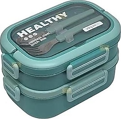 Vagonlife Bento Yeşil 1650 ml 3 Bölmeli 2 Katlı Beslenme Kutusu