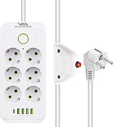 Vea VA-21564 6'lı 4 USB'li 1.5 m 1 Type-C Akım Korumalı Priz