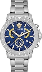 Versace New Chrono VRSCVE2E00721 Çelik Kordon Gümüş-Mavi Erkek Kol Saati