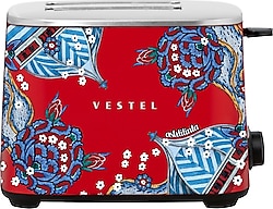 Vestel x Aslı Filinta Retro Kırmızı Çini 2 Dilim Ekmek Kızartma Makinesi