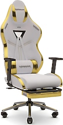 Warrior 1698B1201 Aragorn Blanc Gold Ayak Uzatmalı Deri Oyuncu Koltuğu
