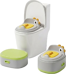 Wellgro Dino 2'si 1 Arada Gri Bebek Lazımlık ve Tuvalet Adaptörü