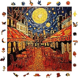 WePuzzleUp Van Gogh Kafe Terasta Yıldızlı Gece 353 Parça Ahşap Puzzle