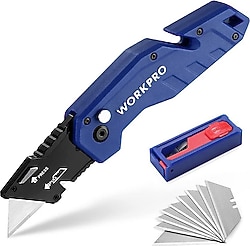 Workpro WP211008 Katlanır Rötuş Maket Bıçağı + 10 Adet Yedek Bıçak