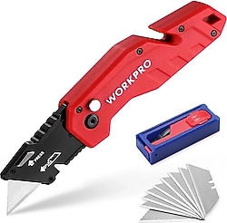 Workpro WP211018 Katlanır Rötuş Maket Bıçağı + 10 Adet Yedek Bıçak