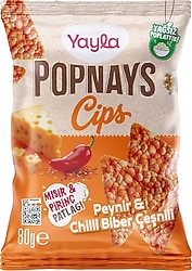 Yayla Popnays Peynir ve Chili Biber Çeşnili Üçgen Thin Cips 80 gr