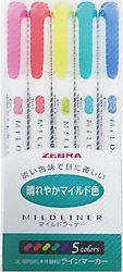 Zebra Mildliner 5C-HC Çift Taraflı 5'li Fosforlu Kalem