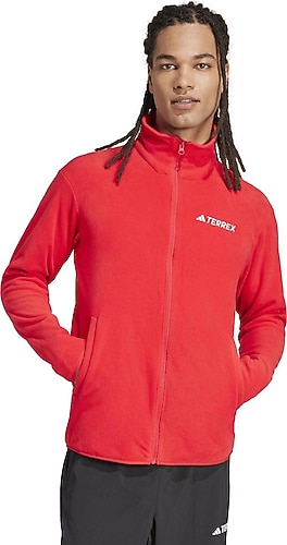 Adidas Multi Essentials JP0799 Tam Fermuarlı Kırmızı Erkek Polar