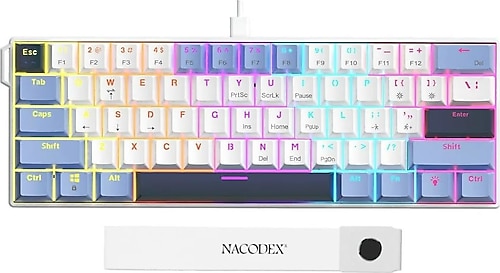 Ajazz NK61 Beyaz-Mavi RGB %60 TKL Red Switch Kablolu Mekanik