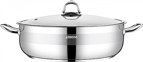 Amboss Saphire Cam Kapaklı 34 cm Çelik Basık Tencere Fiyatları