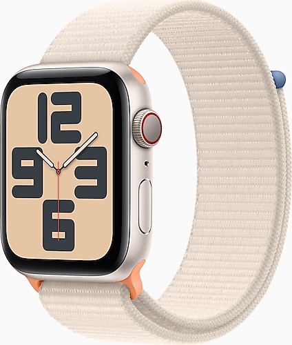 Apple Watch SE 2 2023 GPS + Cellular 44mm Yıldız Işığı Alüminyum Kasa ve Yıldız Işığı Spor Loop Kordon Akıllı Saat