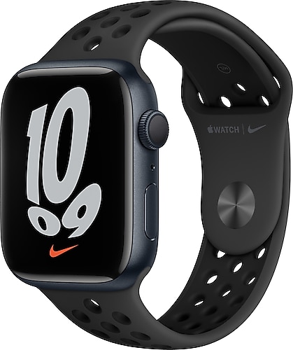 Apple Watch Series 7 Nike GPS 45mm Gece Yarısı Alüminyum Kasa ve Nike Spor Kordon Akıllı Saat