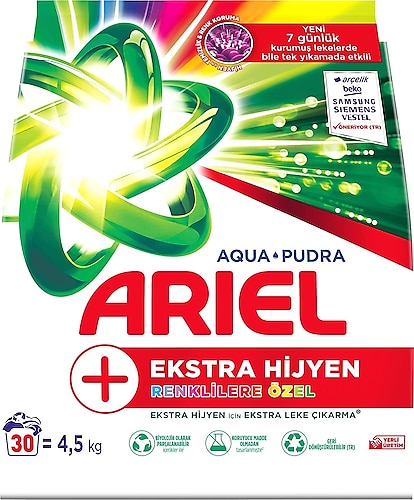 Ariel Oxi Ekstra Hijyen AquaPudra Renklilere Özel 4.5 kg Toz Çamaşır Deterjanı