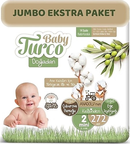 Baby Turco Doğadan 2 Beden Mini 272'li Bebek Bezi
