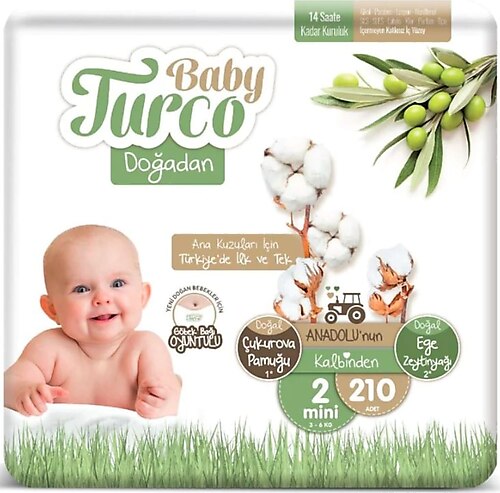 Baby Turco Doğadan 2 Numara Mini 210'lu Bebek Bezi - Hediyeli