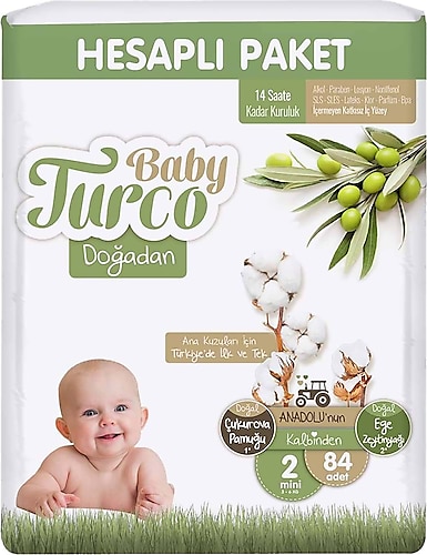 Baby Turco Doğadan 2 Numara Mini 84'lü Bebek Bezi